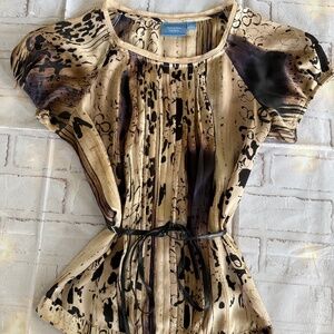 Simply Vera /Vera Wang, Belted Cap Sleeve Blouse, Size L ,Multi color, Like new
